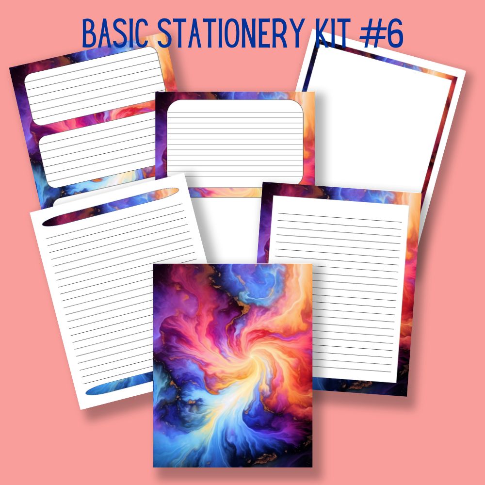 mockup of basic stationery kit 6 mix and match stationery designs