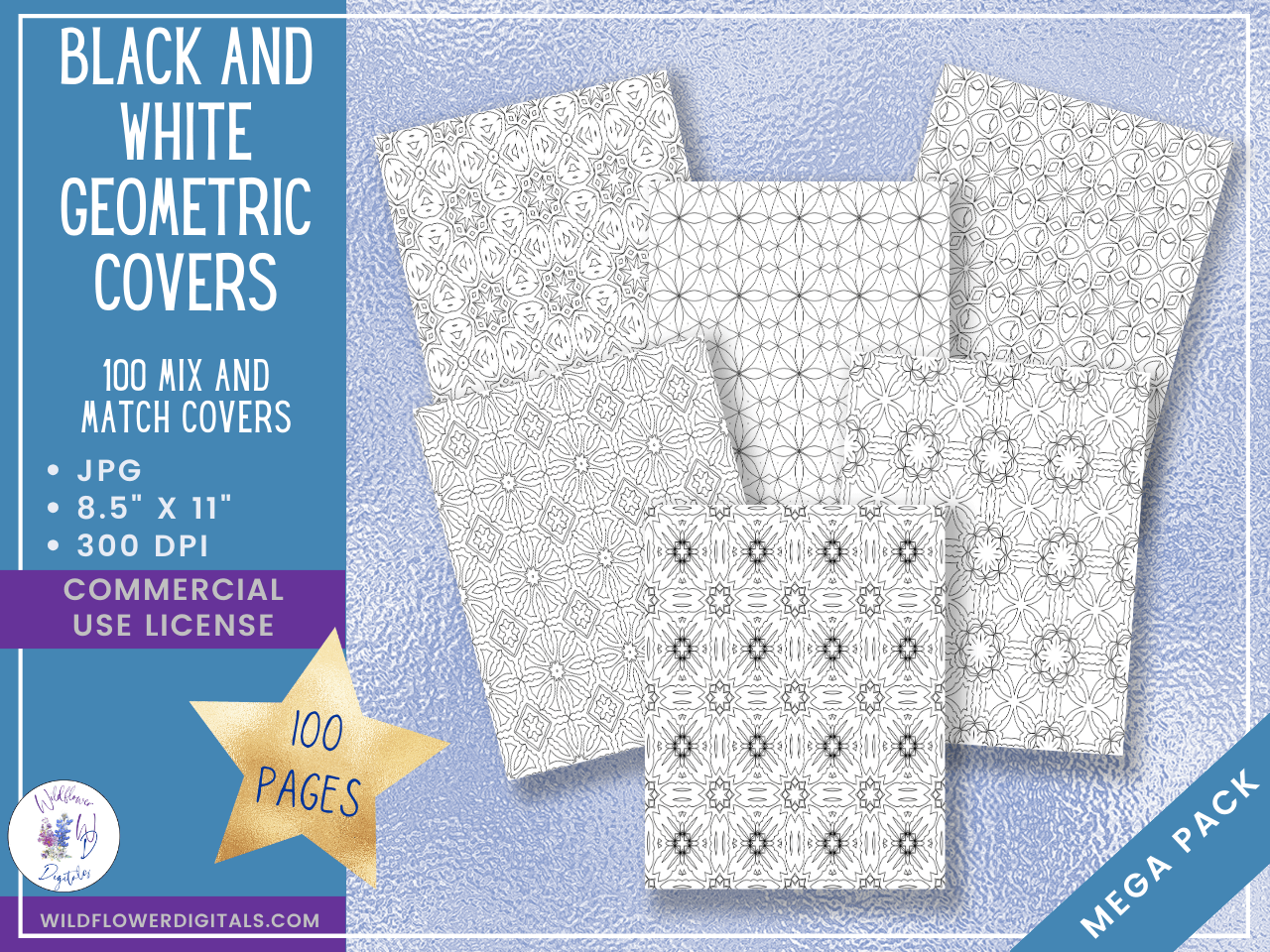 mockup of black white geometric covers digital papers mix and match