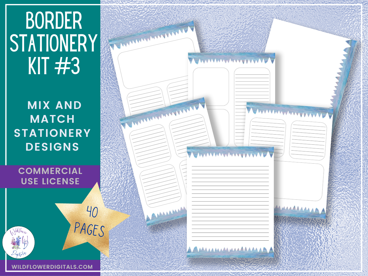 mockup of bundle for border stationery kits 1-5 mix and match stationery designs