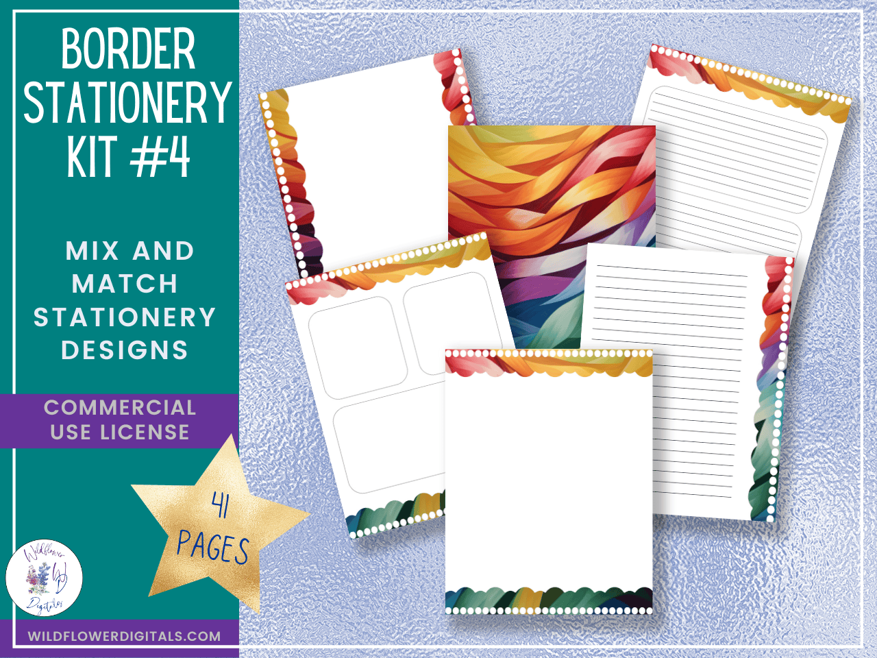 mockup of bundle for border stationery kits 1-5 mix and match stationery designs