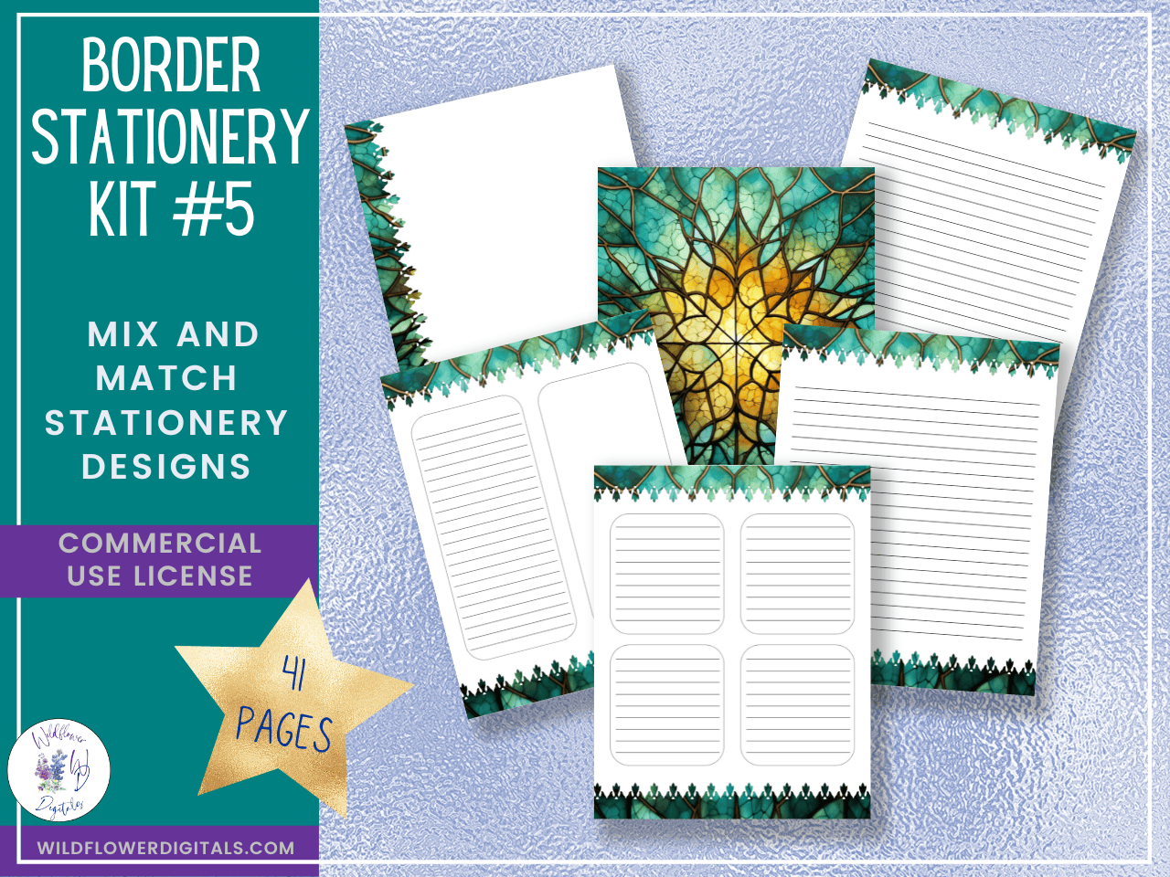 mockup of bundle for border stationery kits 1-5 mix and match stationery designs