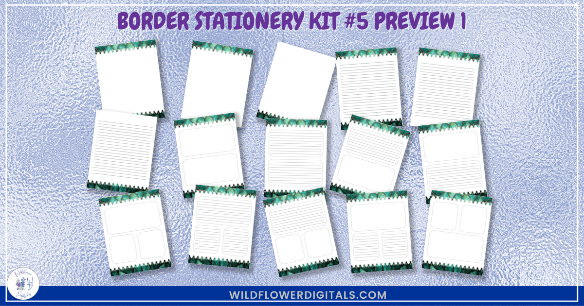 preview mockup of border stationery kit 5 mix and match stationery designs