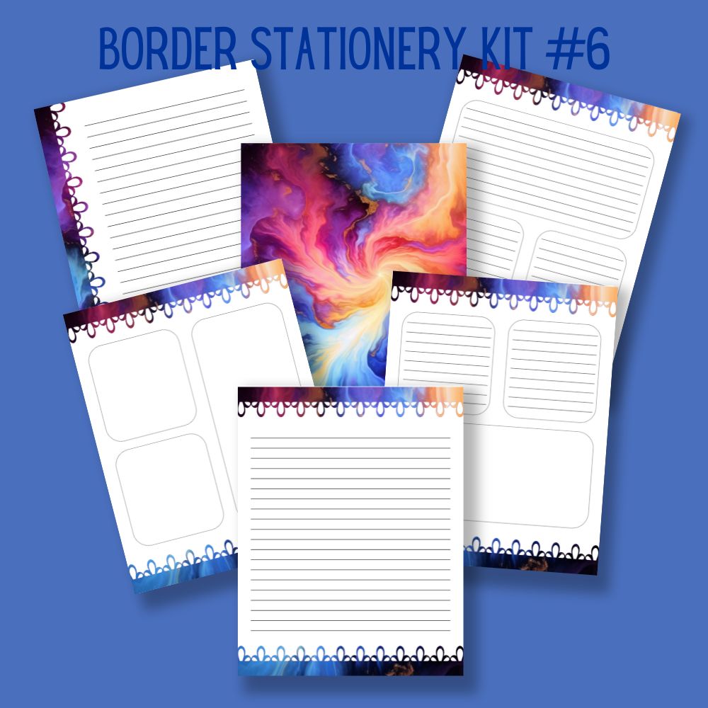mockup of border stationery kit 6 mix and match stationery designs