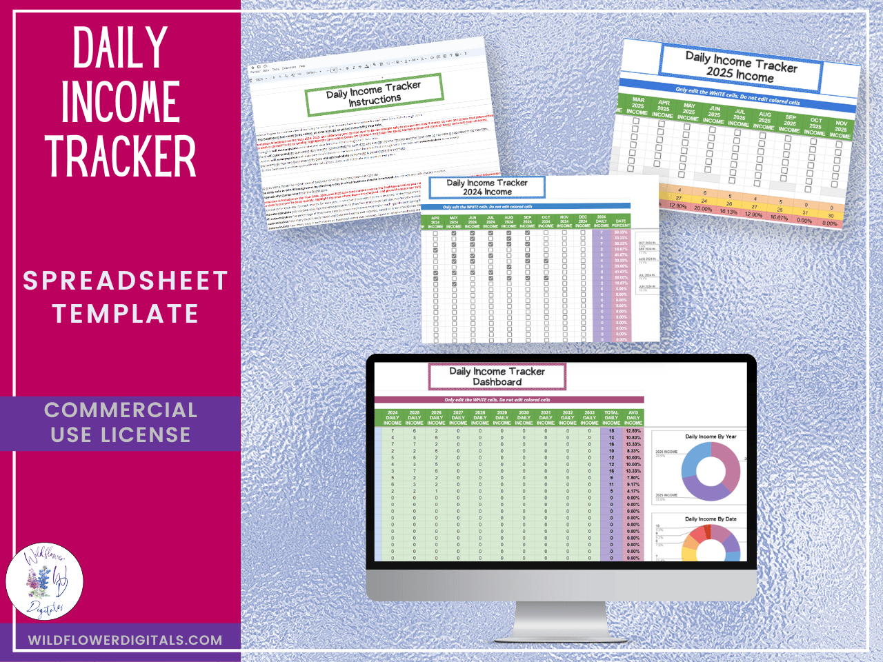 mockup of daily income tracker google sheets spreadsheet template