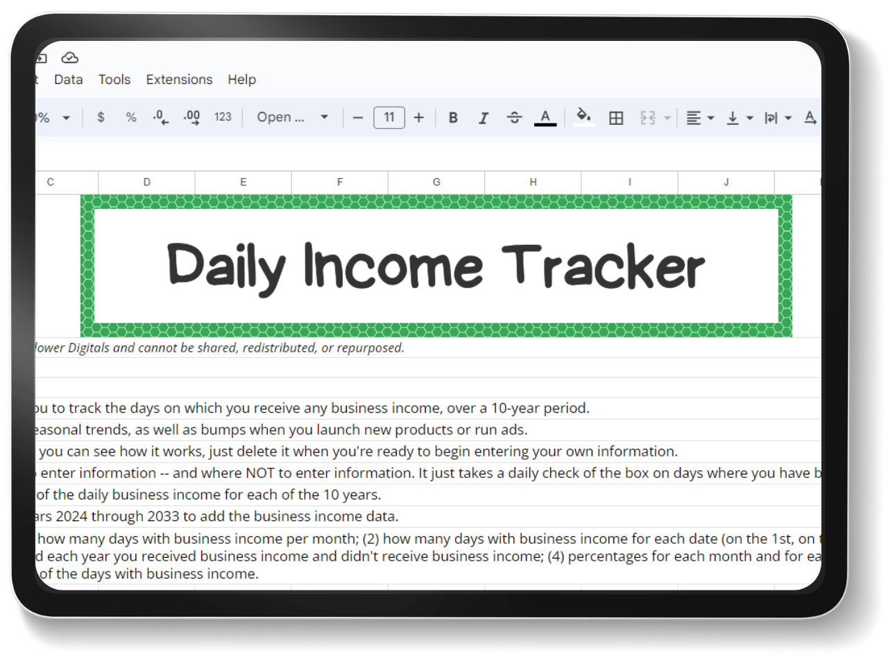 mockup of daily income tracker google sheets spreadsheet template