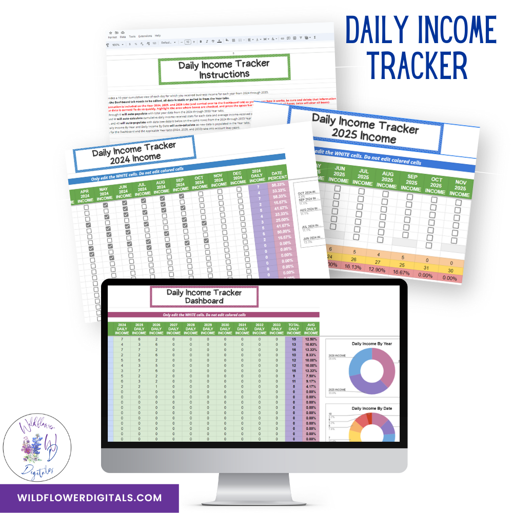 mockup of daily income tracker google sheets spreadsheet template