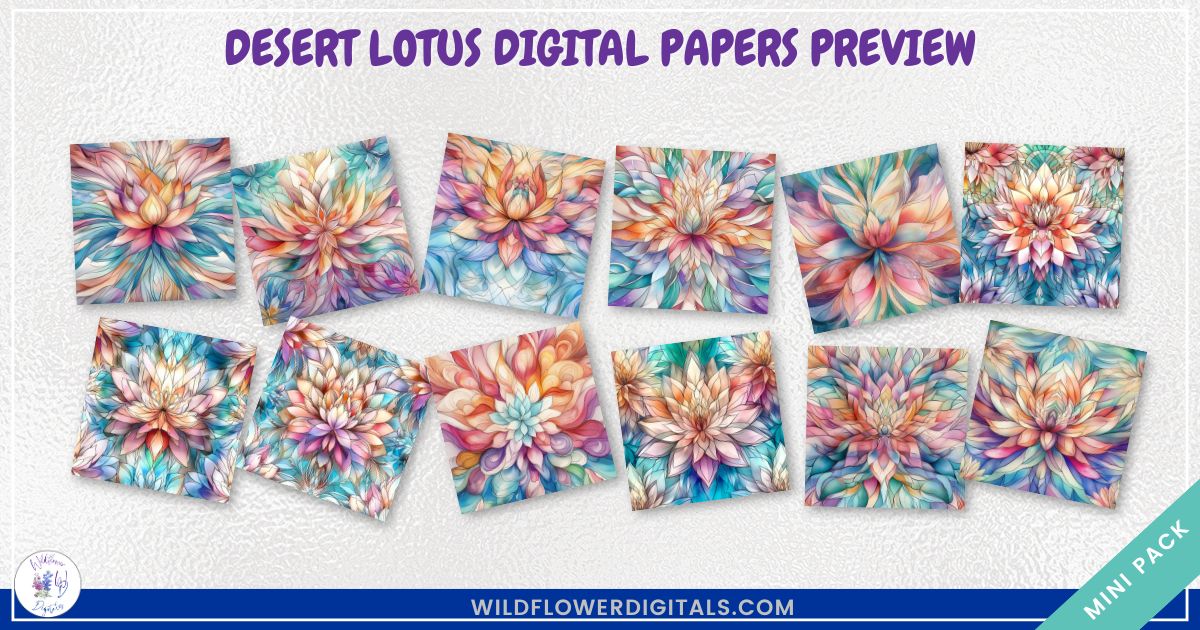 mockup of desert lotus digital papers mix and match papers