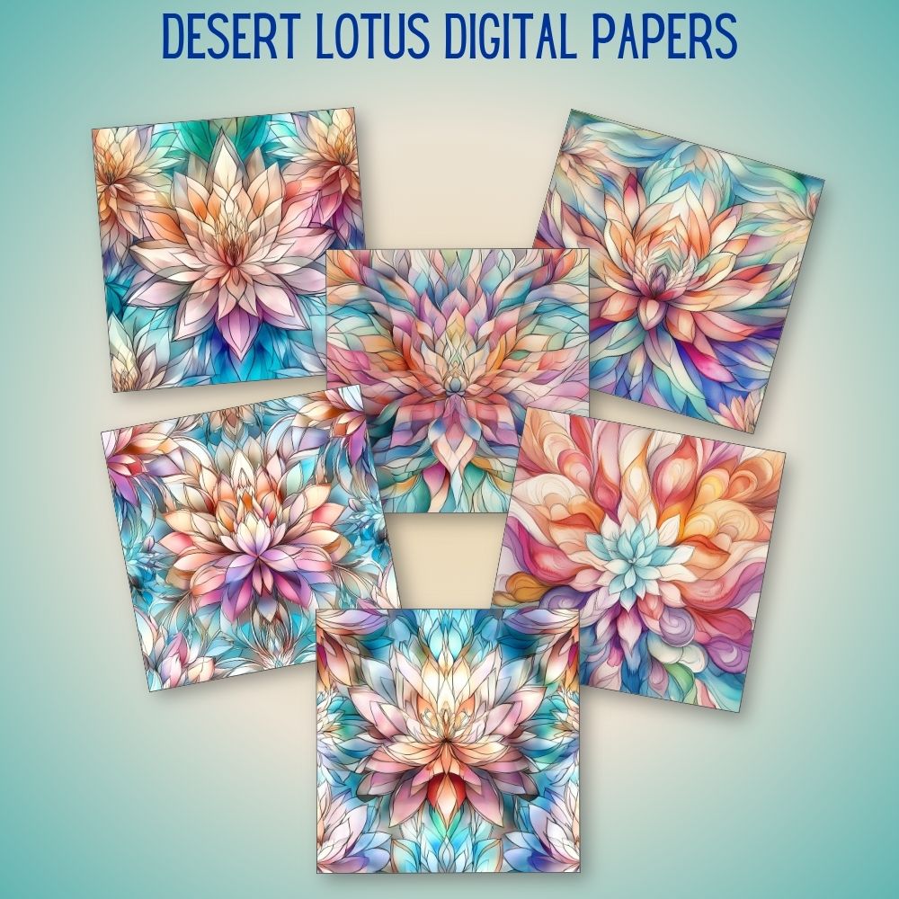 mockup of desert lotus digital papers mix and match papers