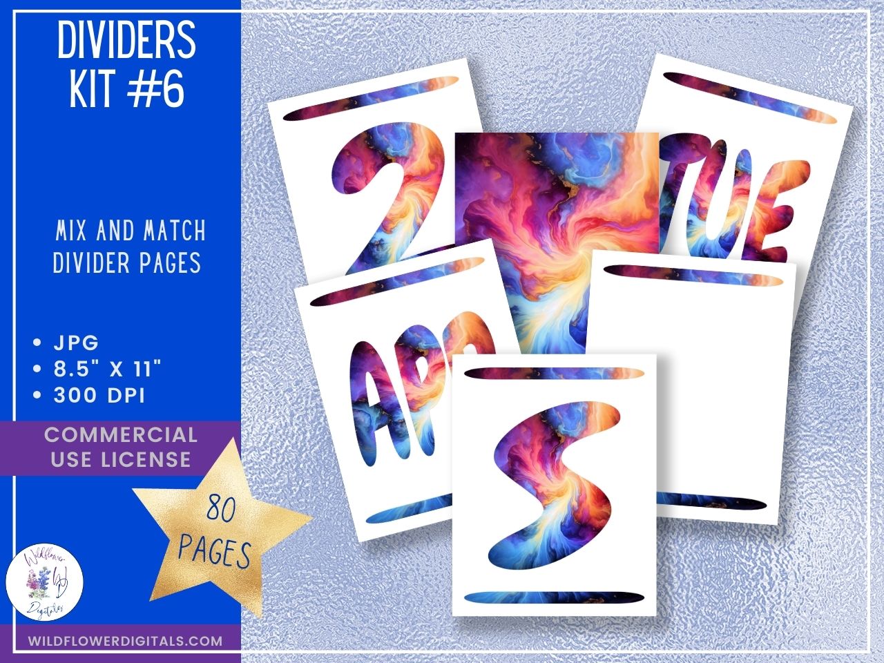 mockup of dividers kit 6 mix and match divider pages stationery designs