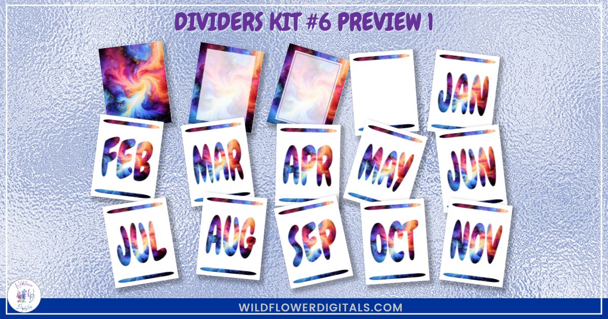 mockup of dividers kit 6 mix and match divider pages stationery designs
