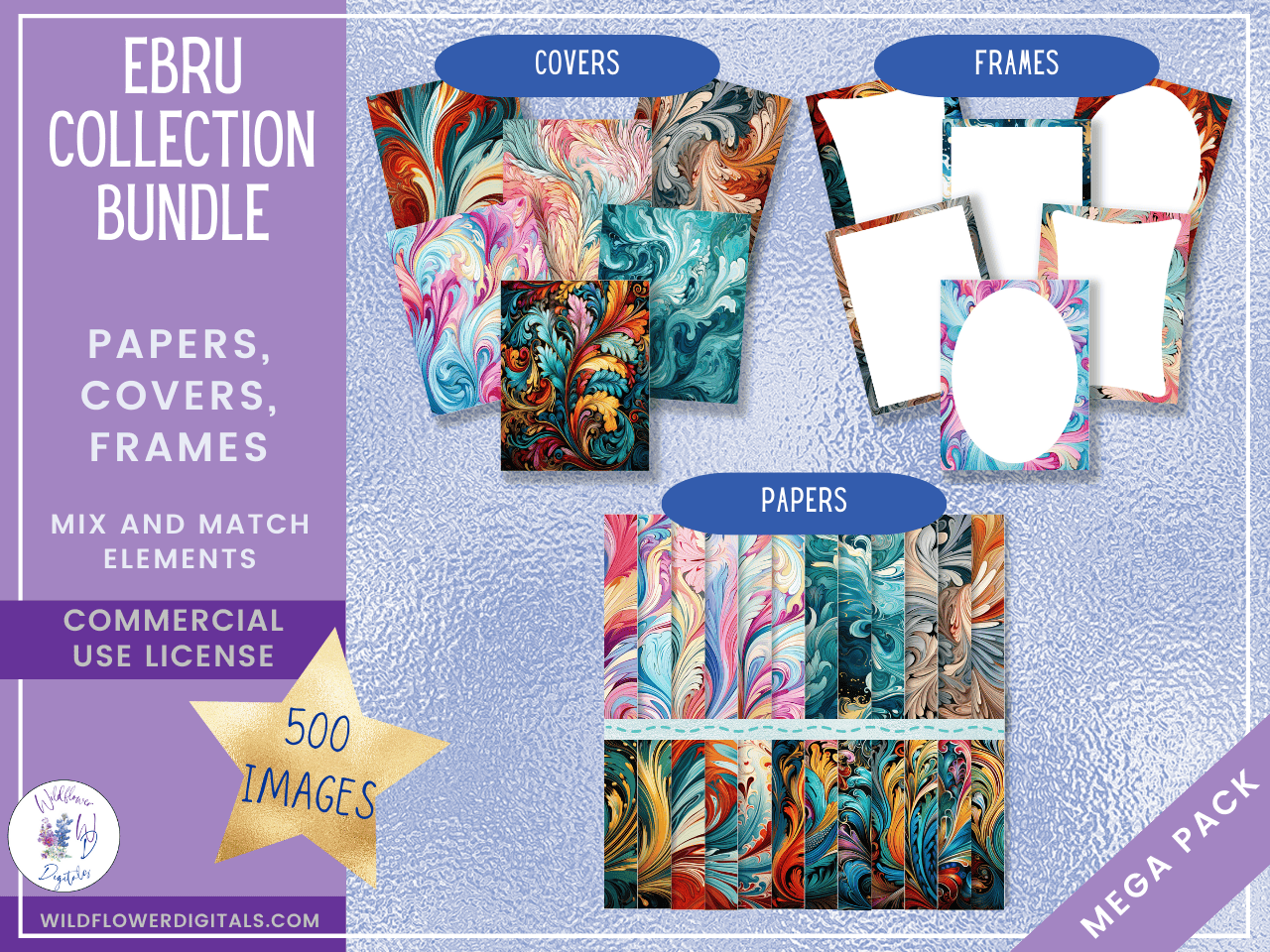 mockup of ebru collection bundle digital papers covers frames mix and match papers
