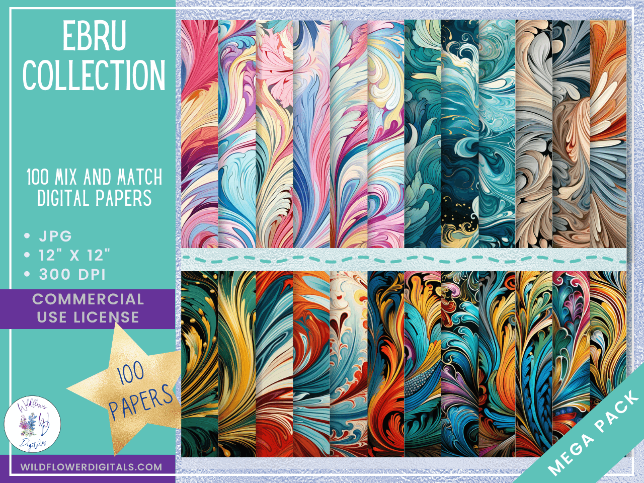 mockup of ebru collection bundle digital papers covers frames mix and match papers
