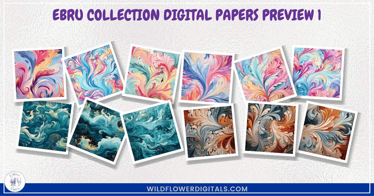 preview mockup of ebru collection digital papers mix and match papers