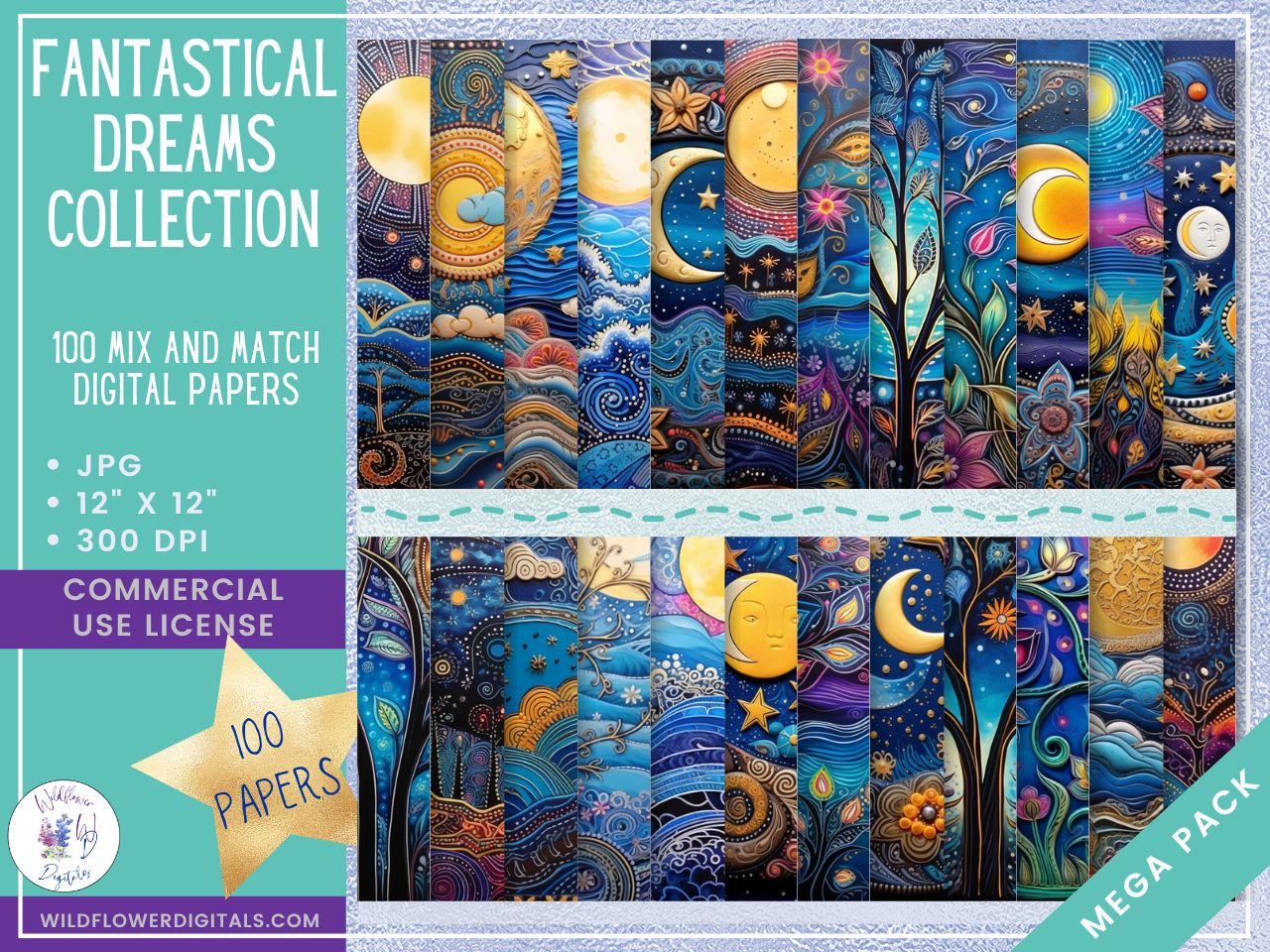 mockup of fantastical dreams digital papers covers frames set mix and match stationery designs