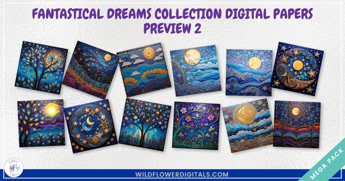 mockup of fantastical dreams digital papers mix and match papers