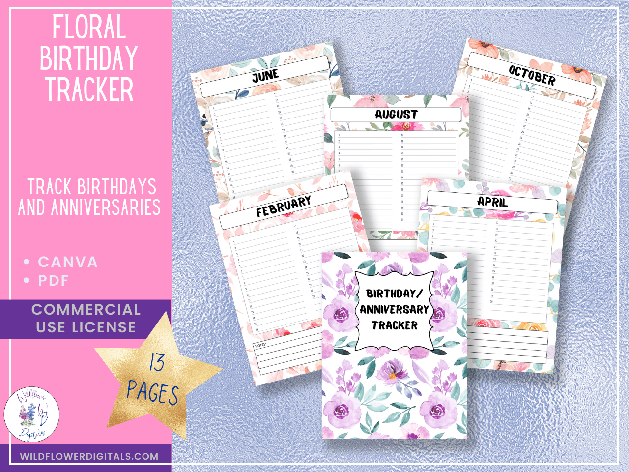 mockup of floral birthday tracker anniversaries