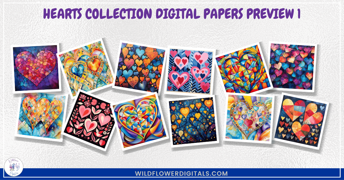 mockup of hearts collection digital papers mix and match heart papers