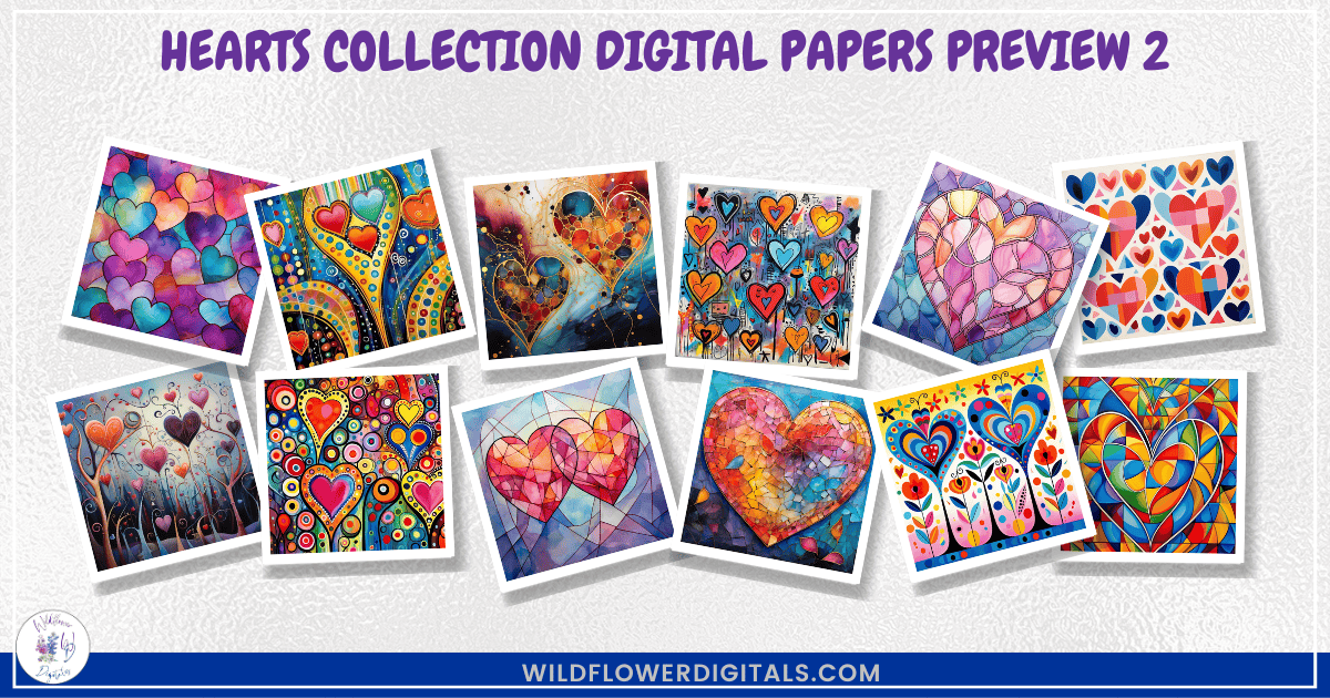 mockup of hearts collection digital papers mix and match heart papers