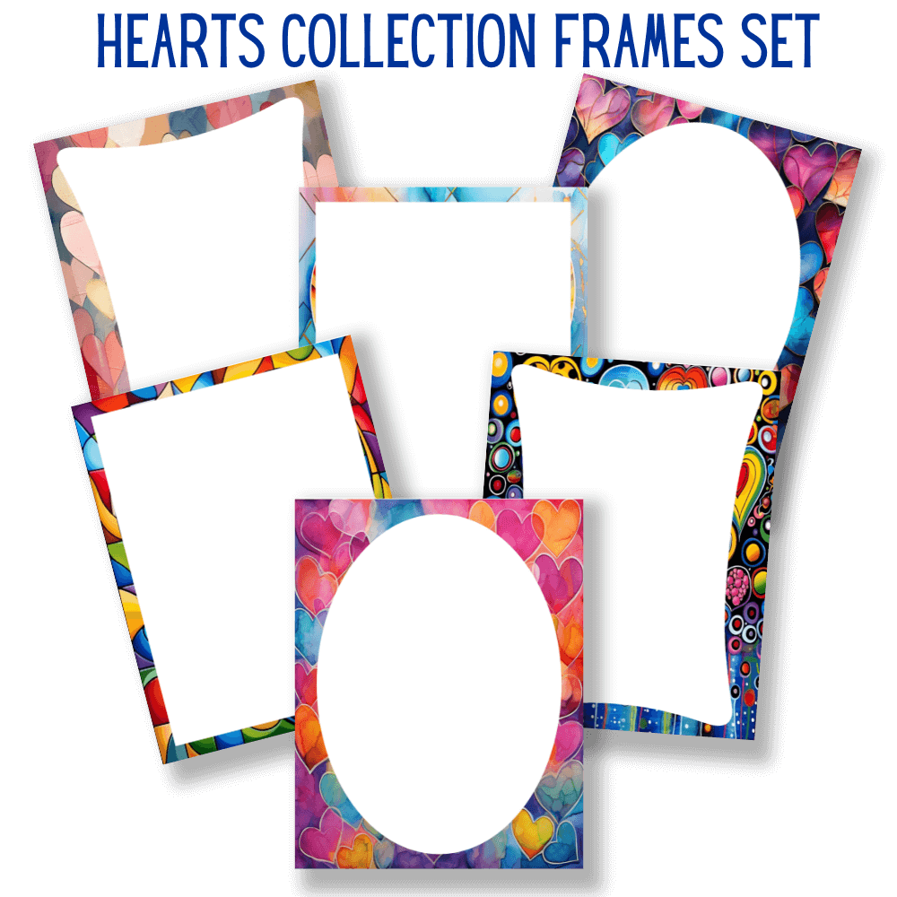 mockup of hearts collection frames digital papers heart mix and match