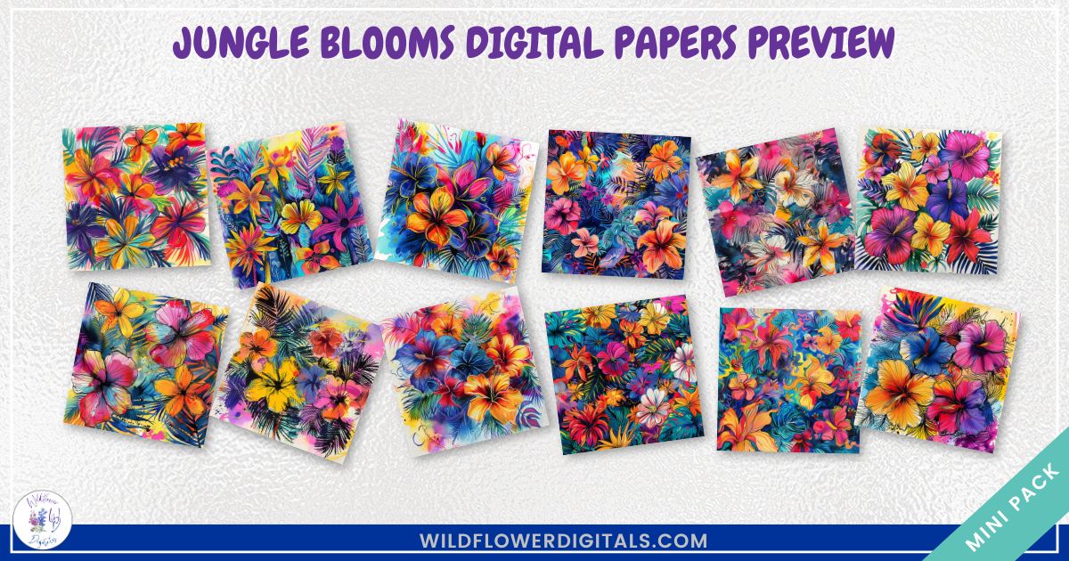 mockup of jungle blooms digital papers mix and match papers