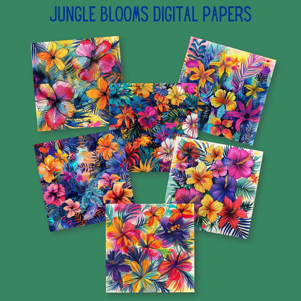 mockup of jungle blooms digital papers mix and match papers