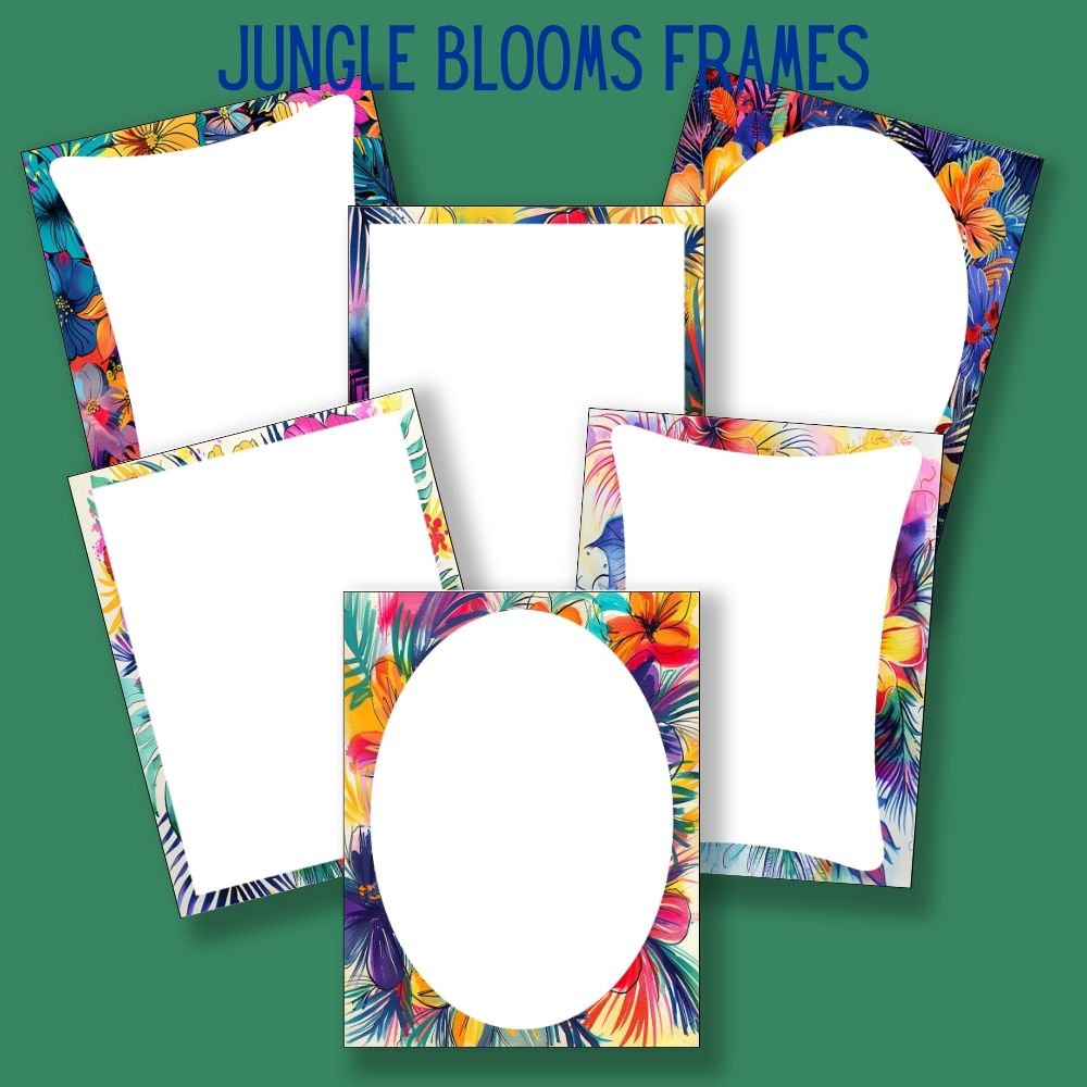 mockup of jungle blooms frames set mix and match stationery designs