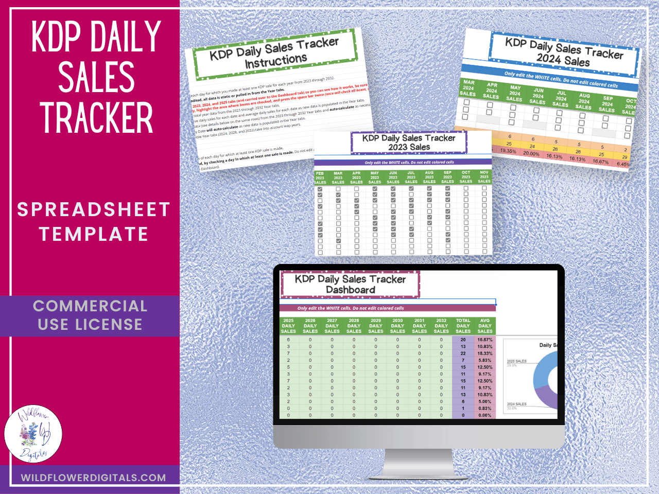 mockup of kdp daily sales tracker google sheets spreadsheet template