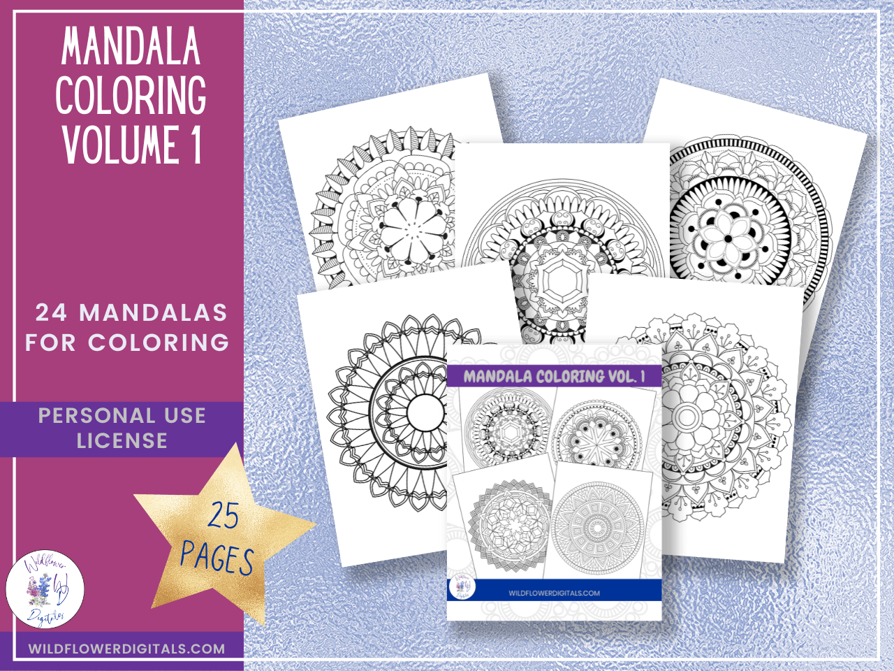 mockup of bundle for mandala coloring bundle volumes 1-3 color pages