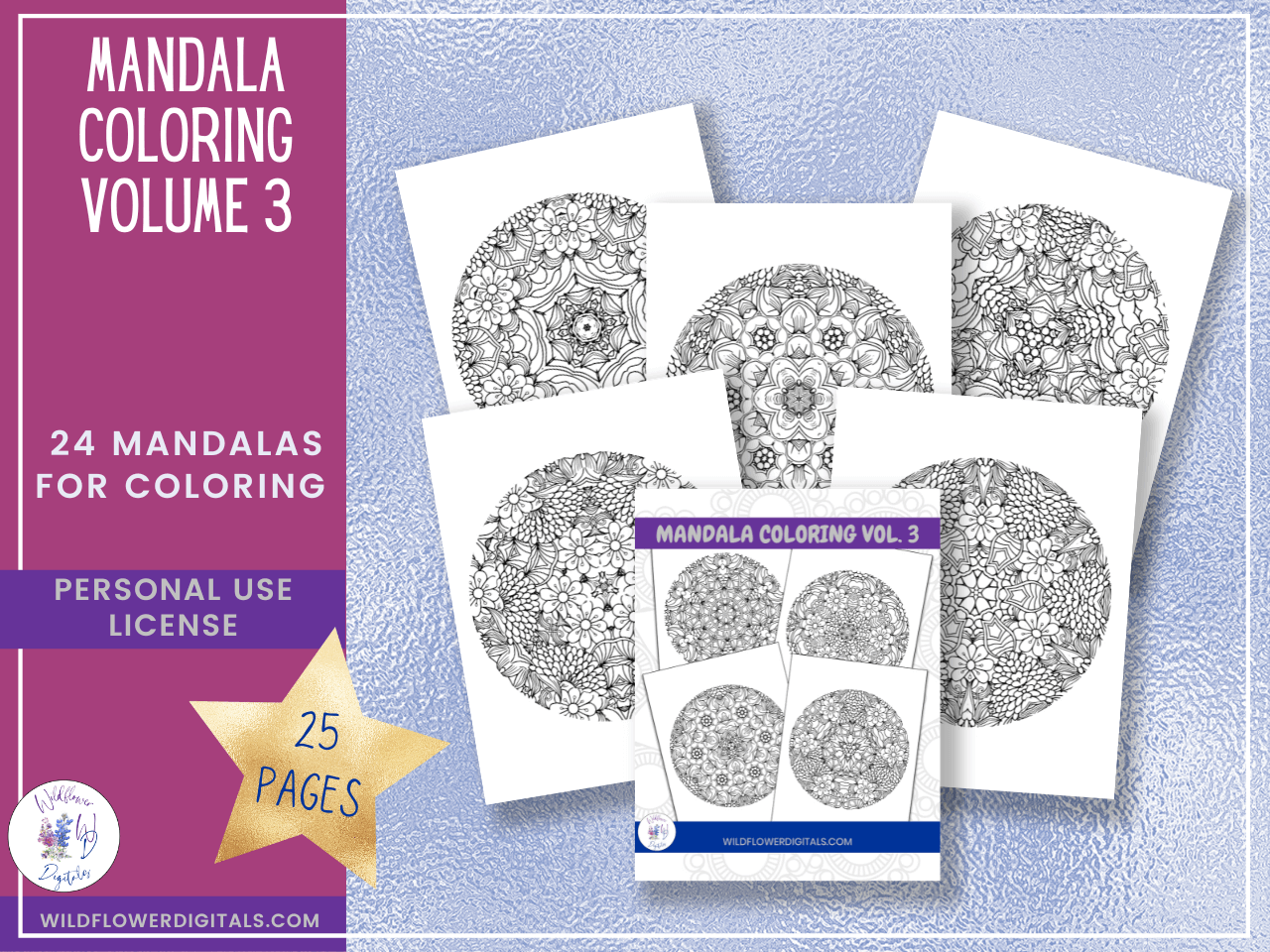 mockup of bundle for mandala coloring bundle volumes 1-3 color pages