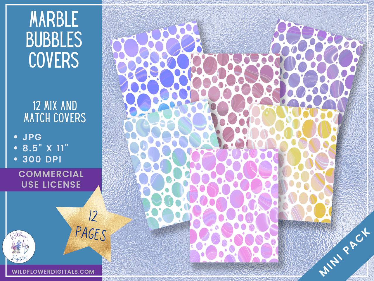 mockup of marble bubbles covers mix and match digital papers