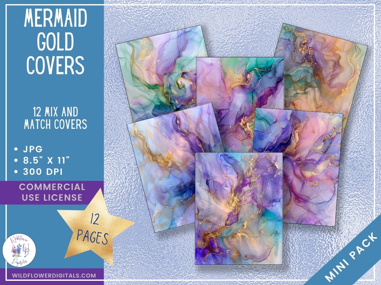 mockup of mermaid gold covers digital papers mix and match