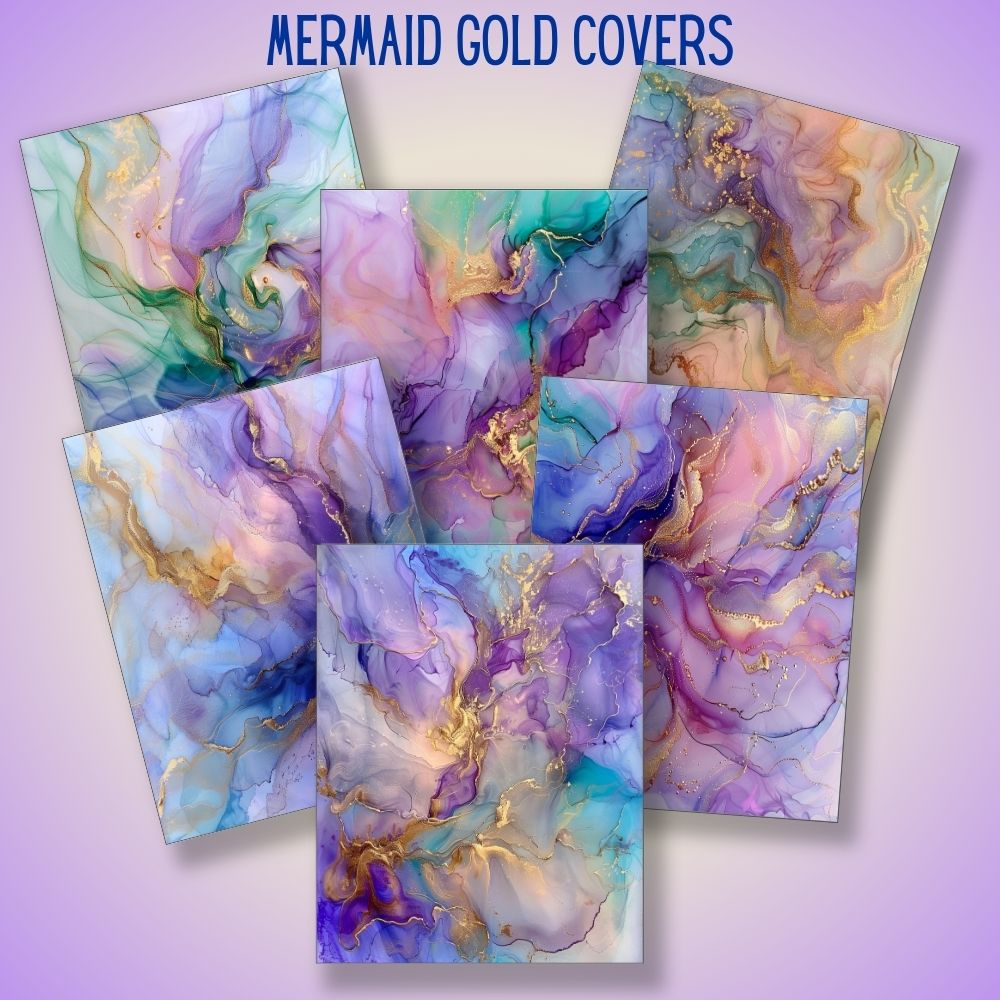 mockup of mermaid gold covers digital papers mix and match