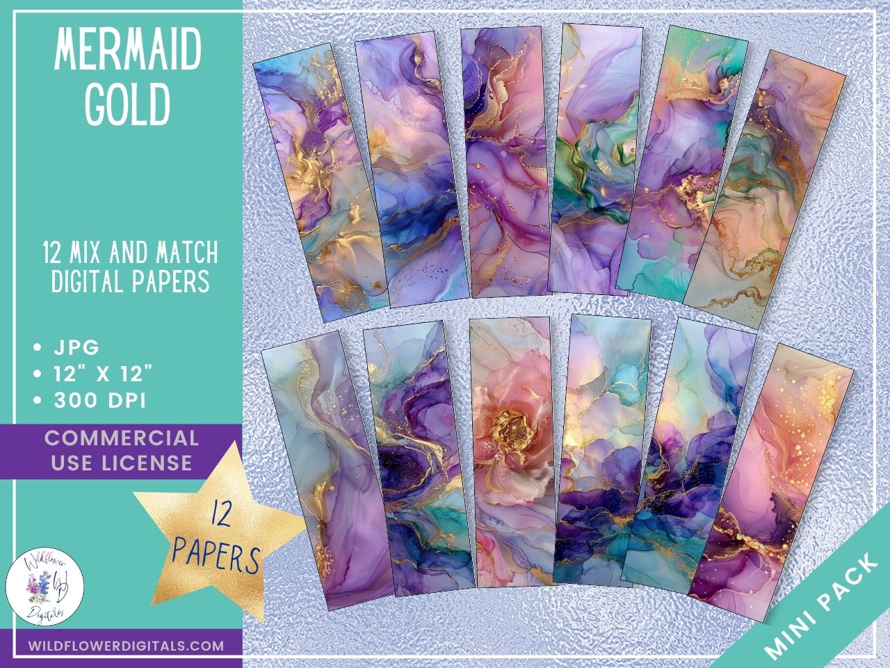 mockup of mermaid gold digital papers mix and match papers
