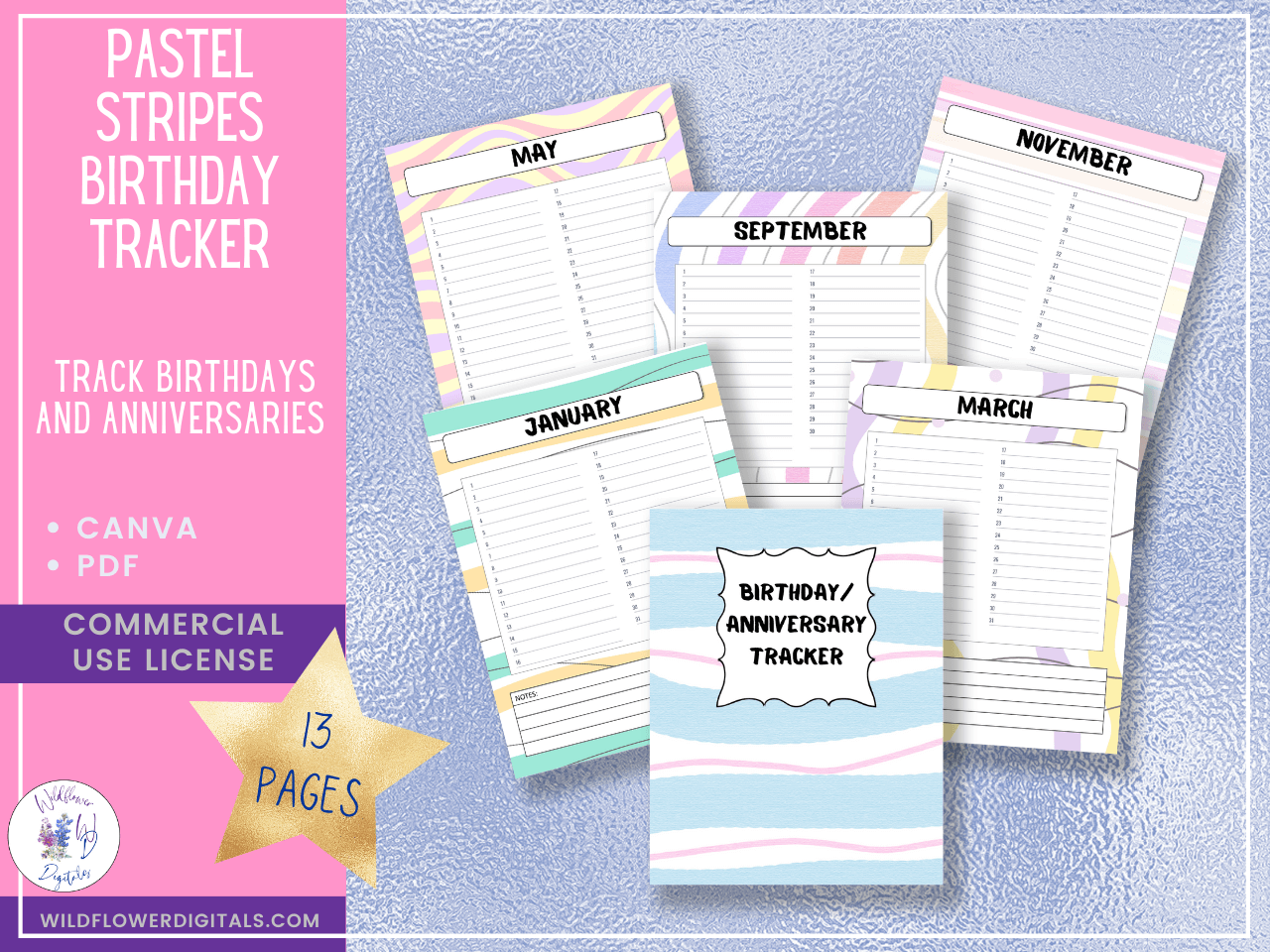 mockup of pastel stripes birthday tracker anniversaries