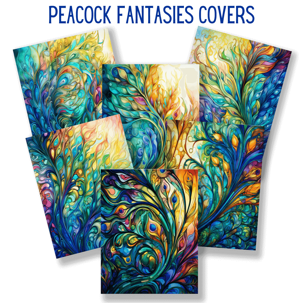 mockup of peacock fantasies covers digital papers mix and match