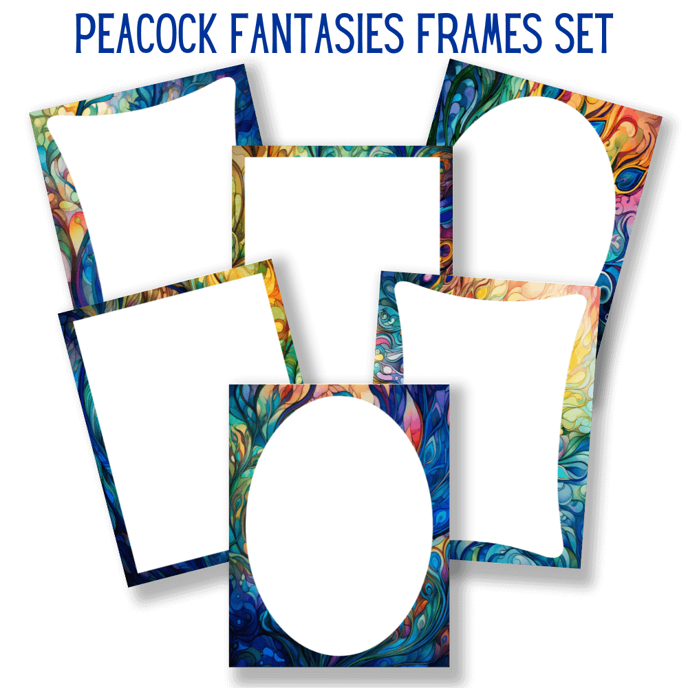 mockup of peacock fantasies frames set mix and match stationery designs