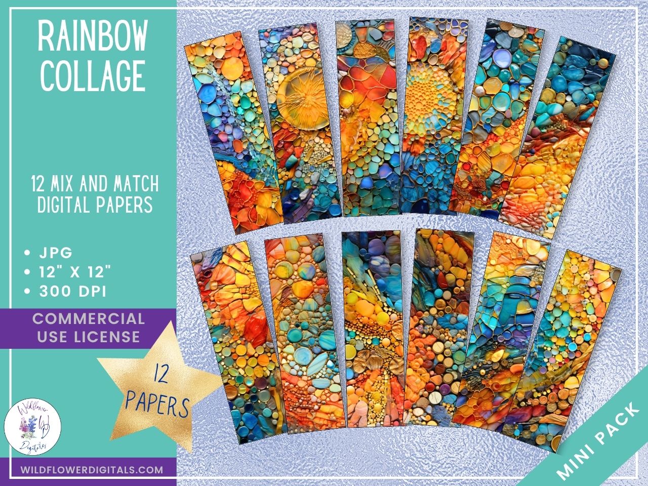 mockup of rainbow collage digital papers mix and match papers