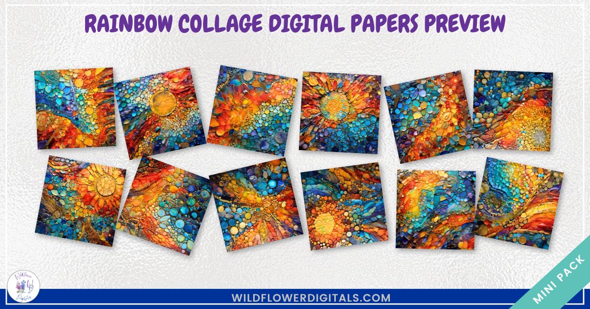mockup of rainbow collage digital papers mix and match papers