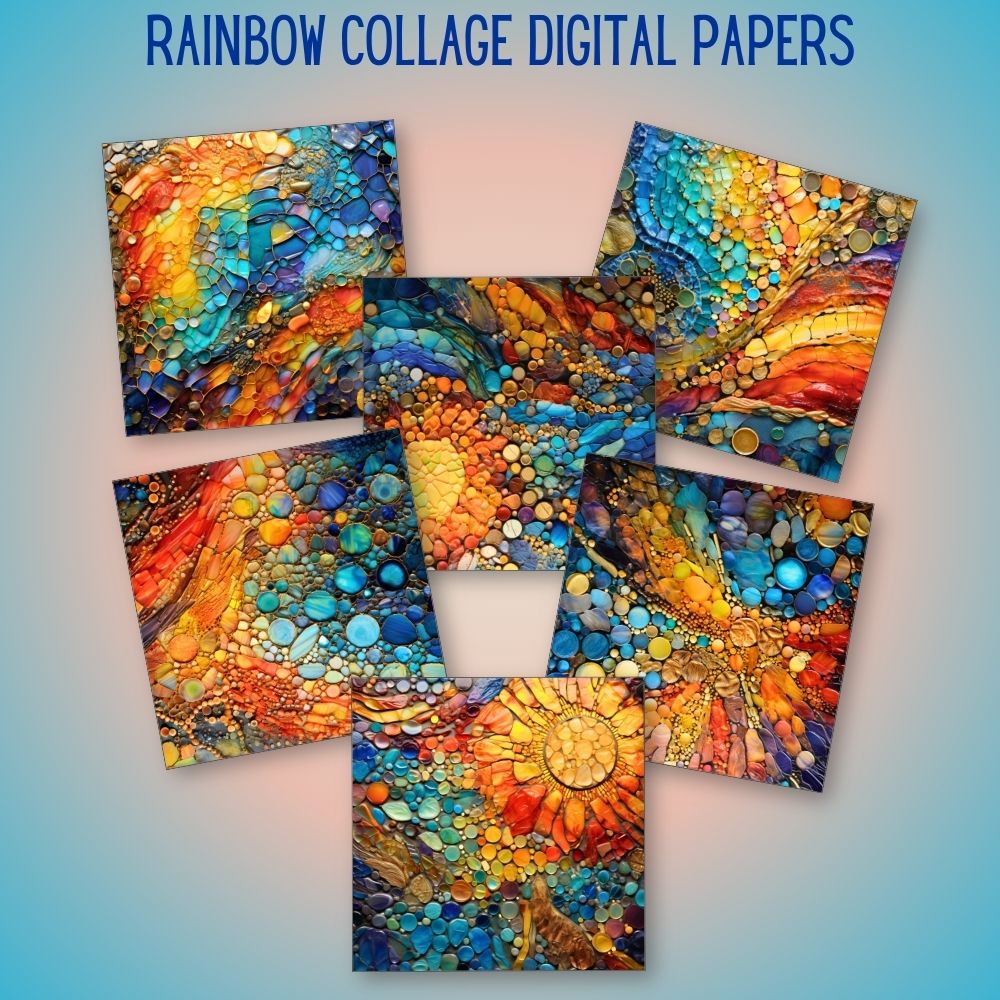 mockup of rainbow collage digital papers mix and match papers