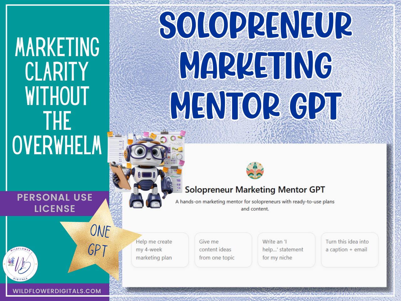 mockup of solopreneur marketing mentor gpt business productivity marketing