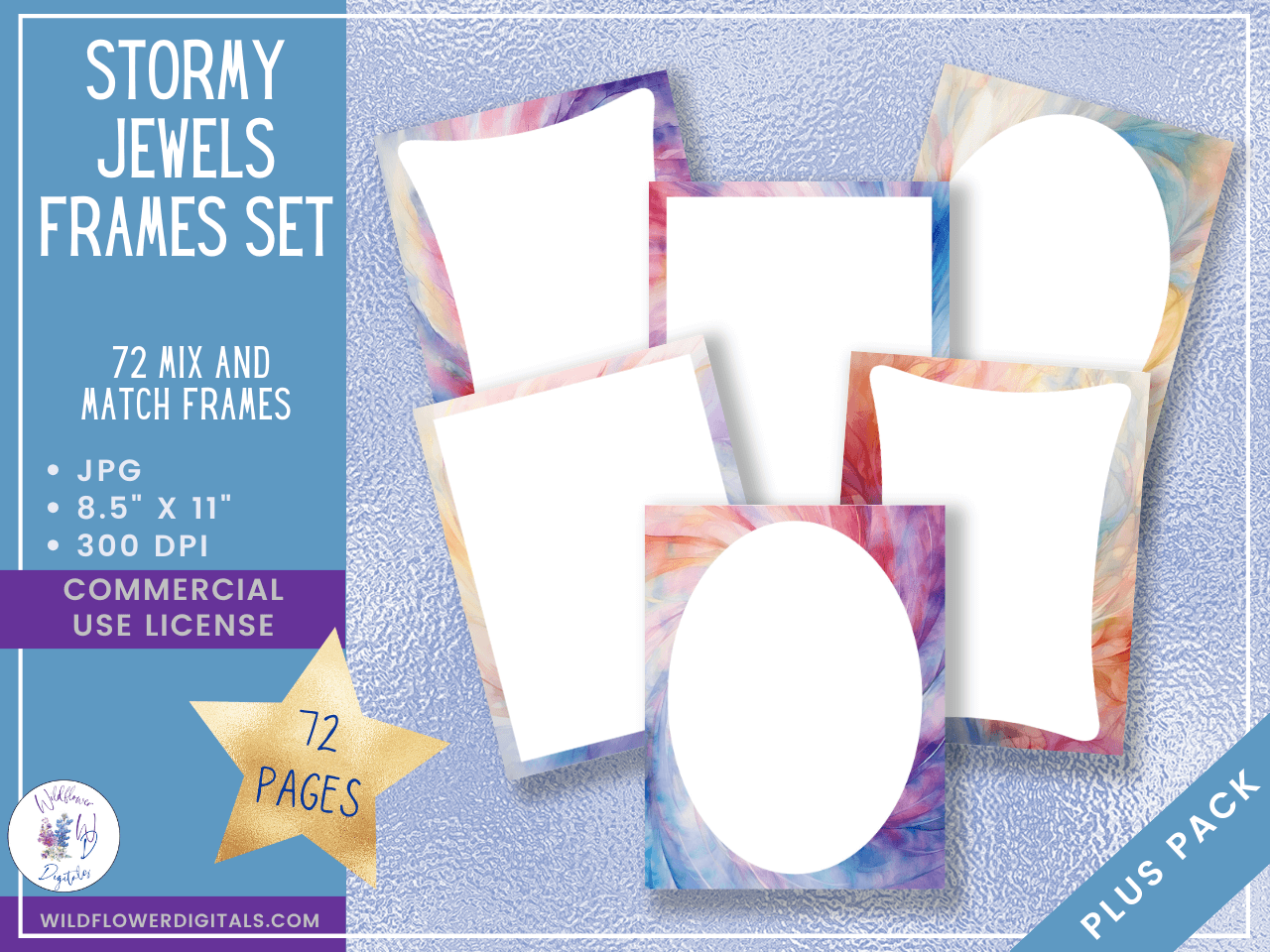 mockup of stormy jewels digital papers covers frames set mix and match stationery designs