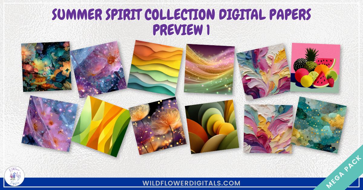 mockup of summer spirit digital papers covers frames set mix and match stationery designs