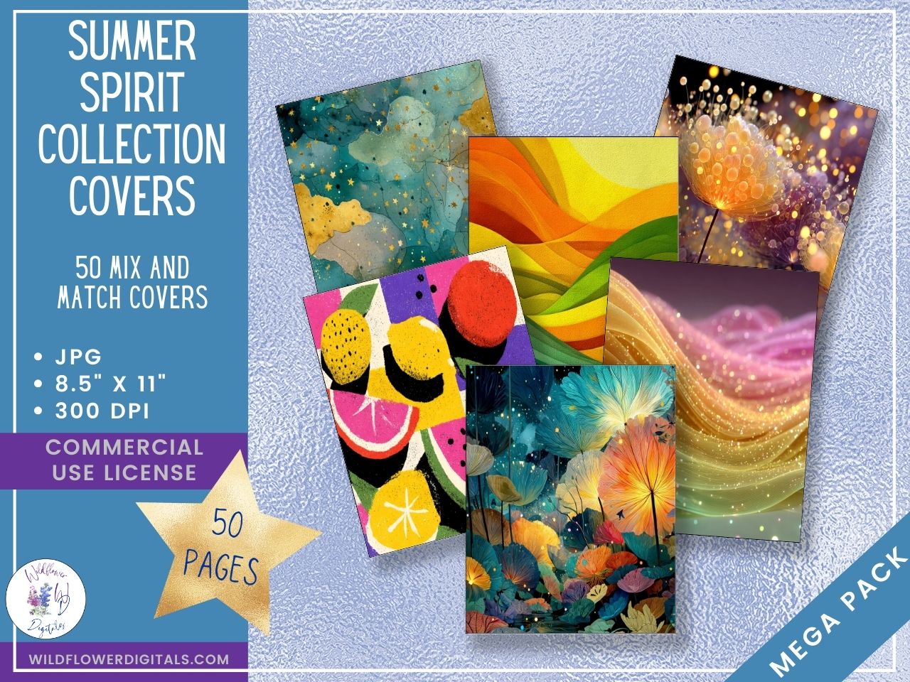 mockup of summer spirit digital papers covers frames set mix and match stationery designs