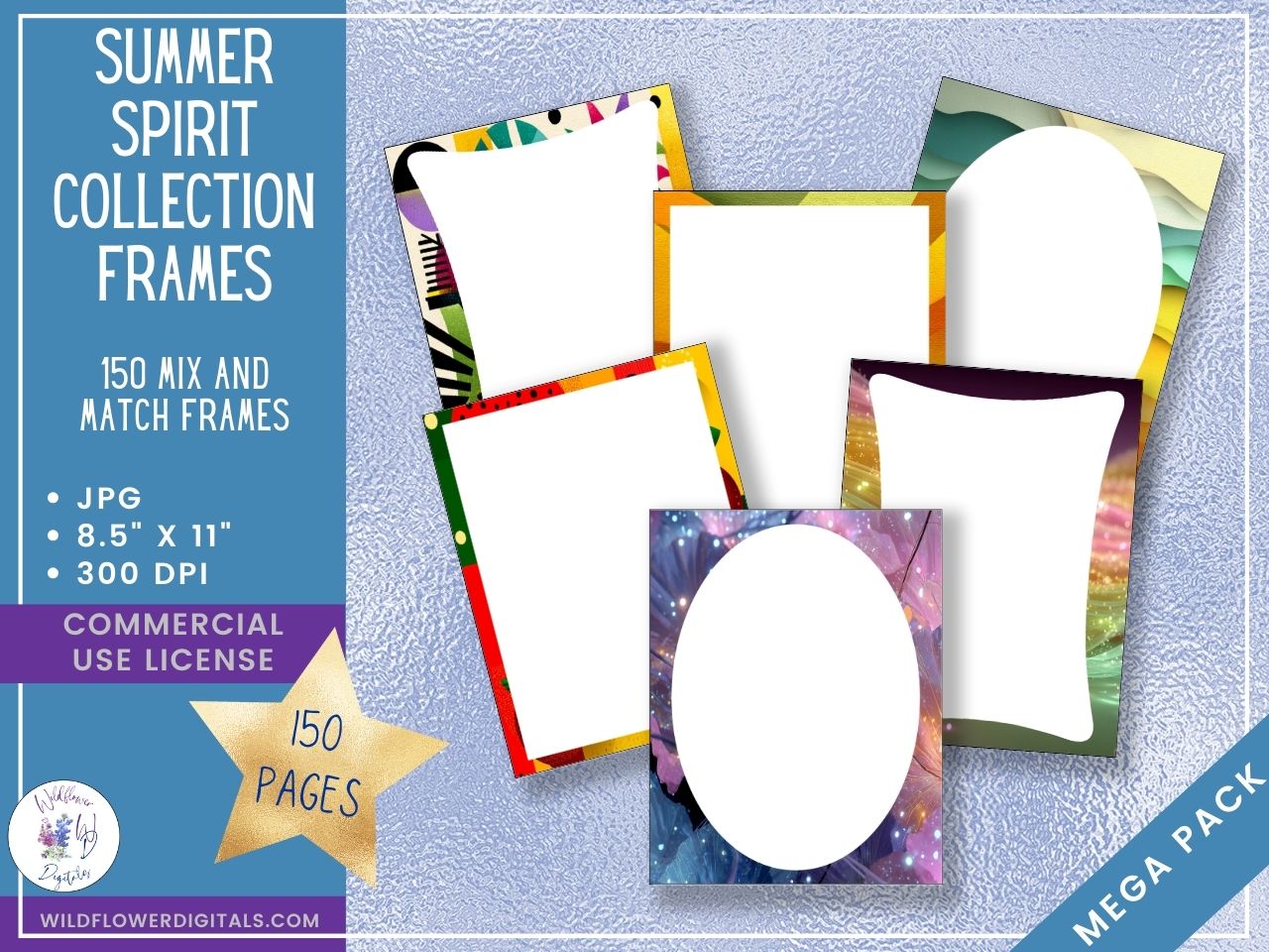 mockup of summer spirit digital papers covers frames set mix and match stationery designs
