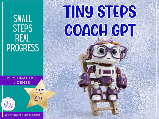 mockup of tiny steps coach gpt business coaching goals productivity