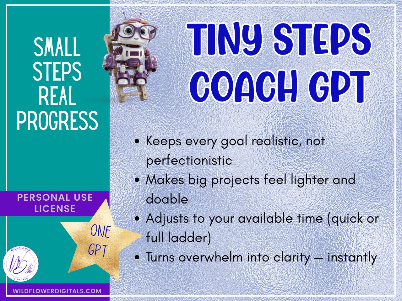mockup of tiny steps coach gpt business coaching goals productivity