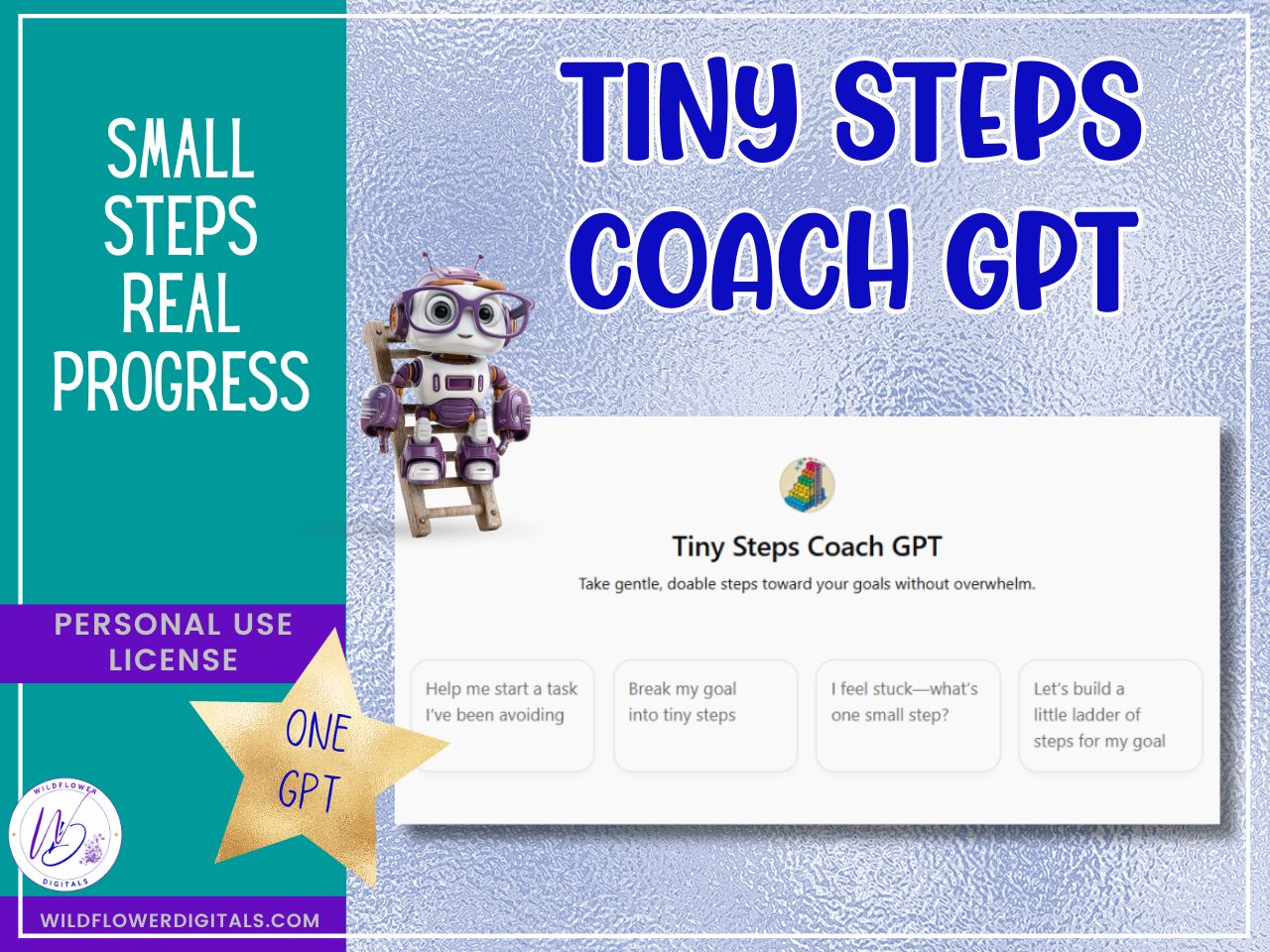mockup of tiny steps coach gpt business coaching goals productivity