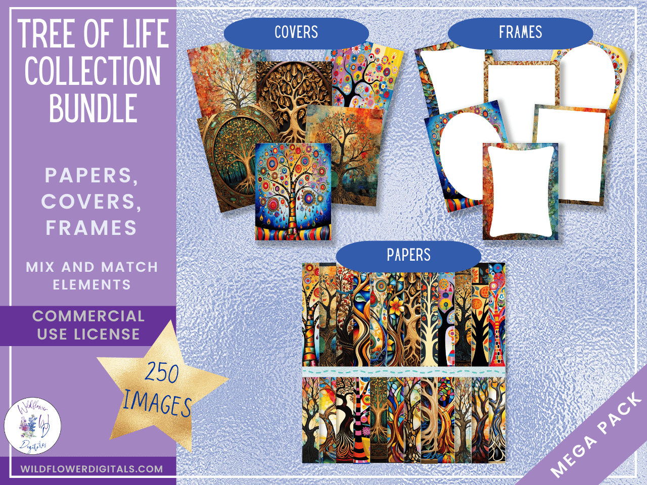 mockup of tree of life collection digital papers covers frames mix and match papers
