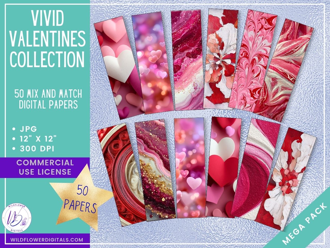 mockup of vivid valentines digital papers mix and match papers