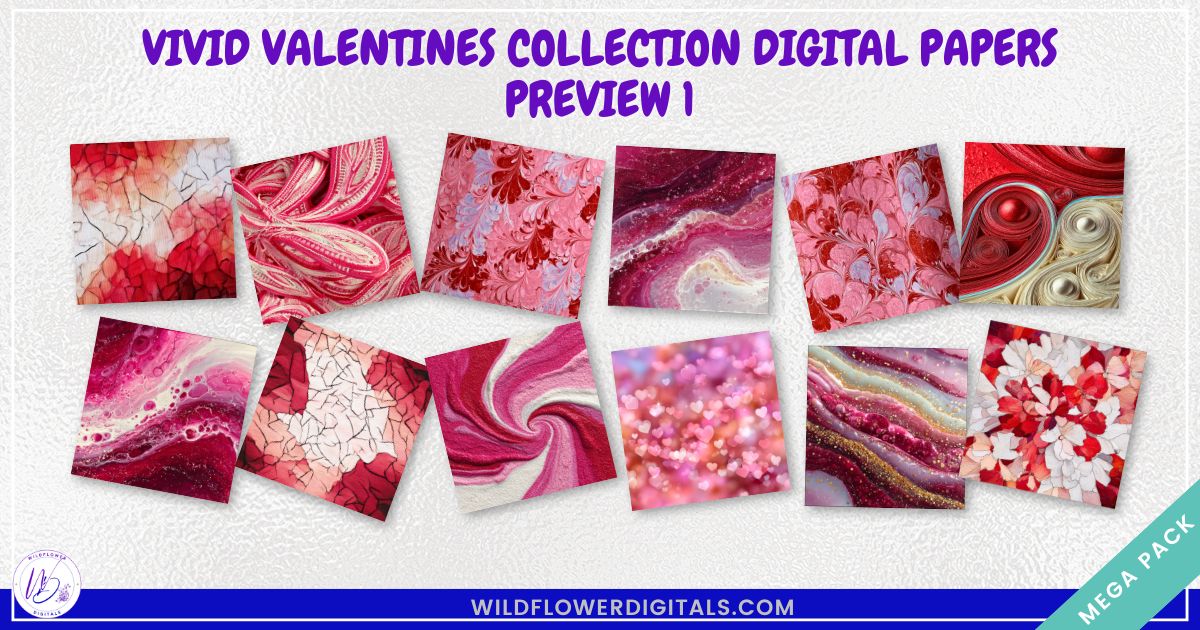 mockup of vivid valentines digital papers mix and match papers